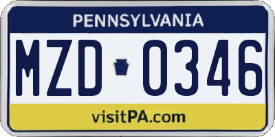PA license plate MZD0346