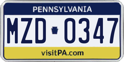 PA license plate MZD0347