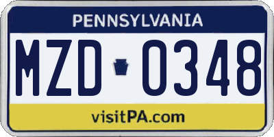 PA license plate MZD0348