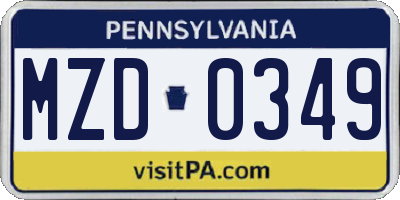 PA license plate MZD0349