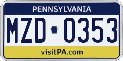 PA license plate MZD0353