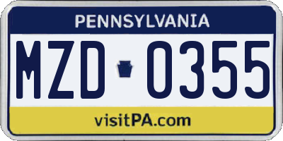 PA license plate MZD0355