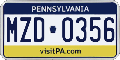 PA license plate MZD0356