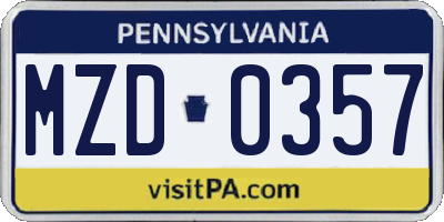 PA license plate MZD0357
