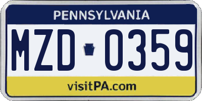PA license plate MZD0359