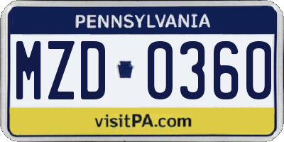 PA license plate MZD0360