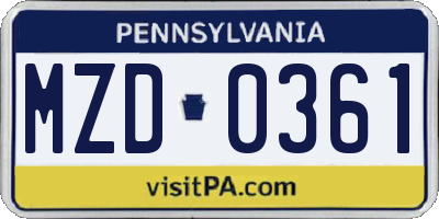 PA license plate MZD0361