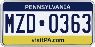 PA license plate MZD0363
