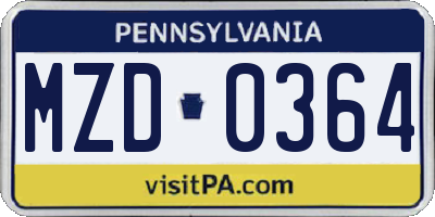 PA license plate MZD0364