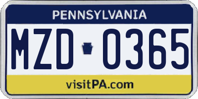 PA license plate MZD0365