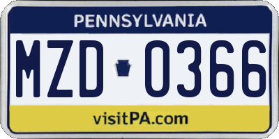 PA license plate MZD0366