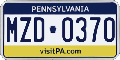 PA license plate MZD0370