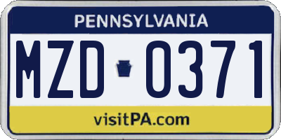 PA license plate MZD0371