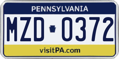 PA license plate MZD0372