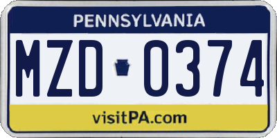 PA license plate MZD0374