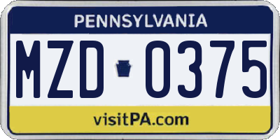 PA license plate MZD0375