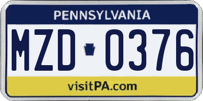PA license plate MZD0376