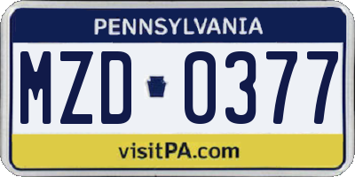 PA license plate MZD0377