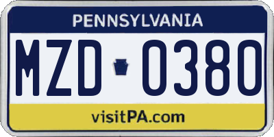 PA license plate MZD0380