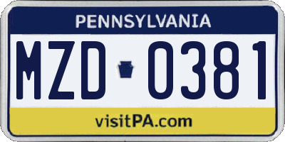PA license plate MZD0381