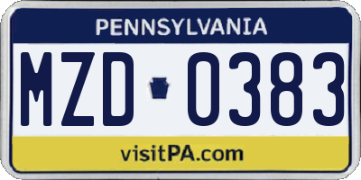 PA license plate MZD0383