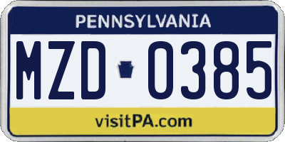 PA license plate MZD0385
