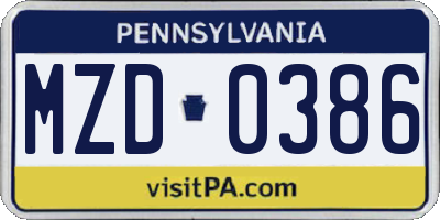 PA license plate MZD0386