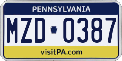PA license plate MZD0387