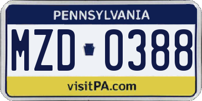 PA license plate MZD0388
