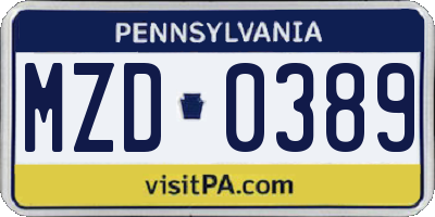 PA license plate MZD0389