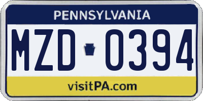 PA license plate MZD0394