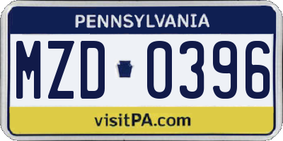 PA license plate MZD0396