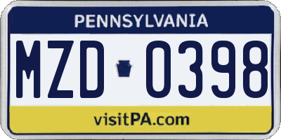 PA license plate MZD0398