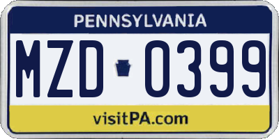 PA license plate MZD0399