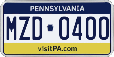 PA license plate MZD0400