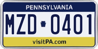 PA license plate MZD0401