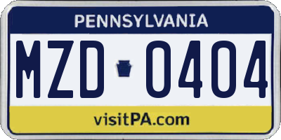 PA license plate MZD0404