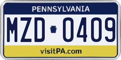 PA license plate MZD0409