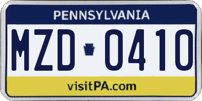 PA license plate MZD0410