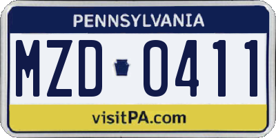 PA license plate MZD0411