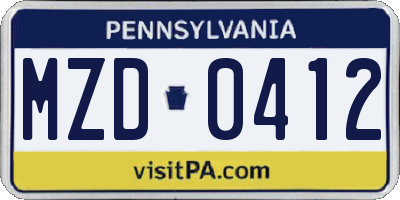 PA license plate MZD0412