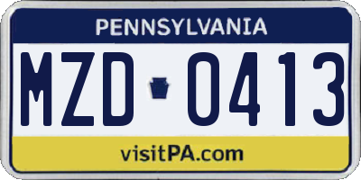PA license plate MZD0413