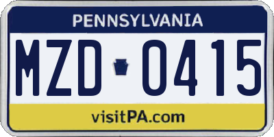 PA license plate MZD0415