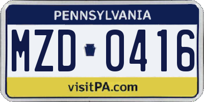 PA license plate MZD0416