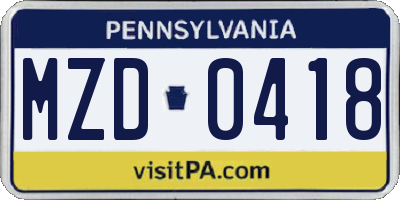 PA license plate MZD0418