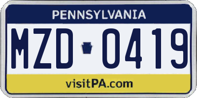 PA license plate MZD0419