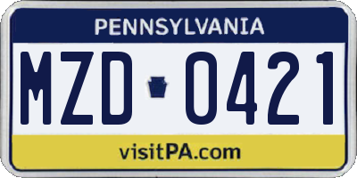 PA license plate MZD0421
