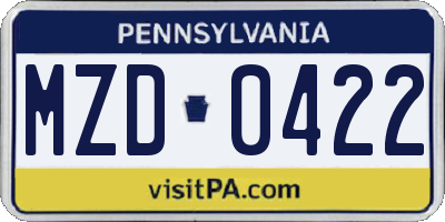 PA license plate MZD0422