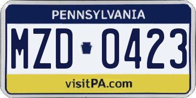 PA license plate MZD0423