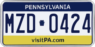 PA license plate MZD0424